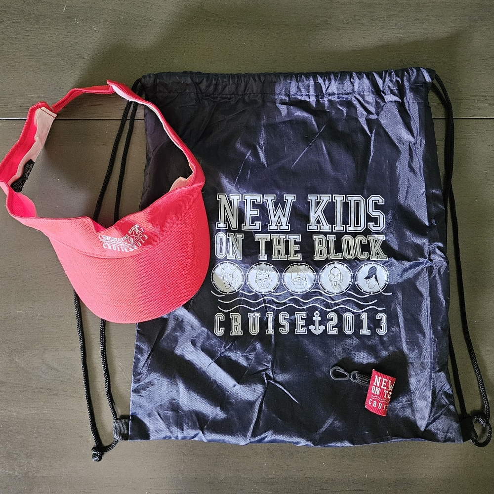 New Kids On The Block 2013 Cruise Drawstring Backpack,Visor, Chapstick Holder